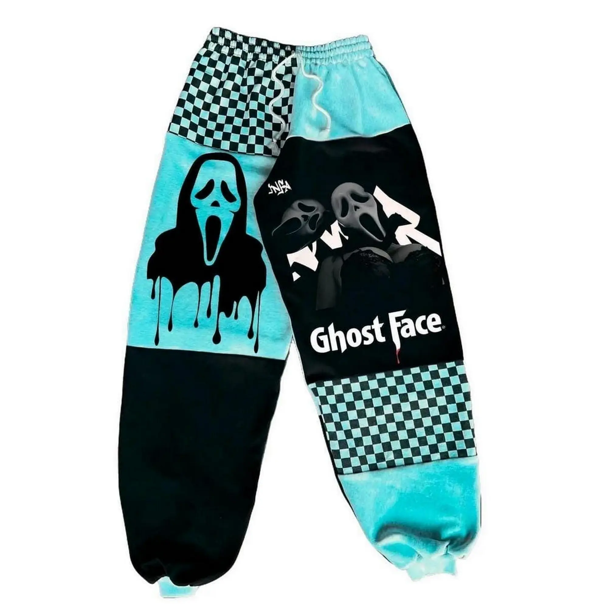 Ghostface Checkerboard Halloween Sweatpants, Horror Patchwork Jogger Pants, Spooky Scream Streetwear Pants, Fall Winter Pants, For Men & Women, Gift For Horror Fans