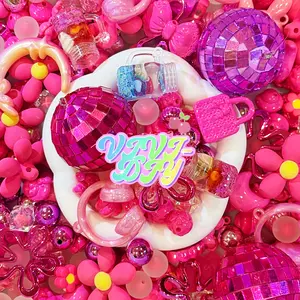 [Pink Music Festival]16 mm Barbie Pink Disco Ball DIY mixed beads handcrafted beaded pen/phone charm keychain pendant