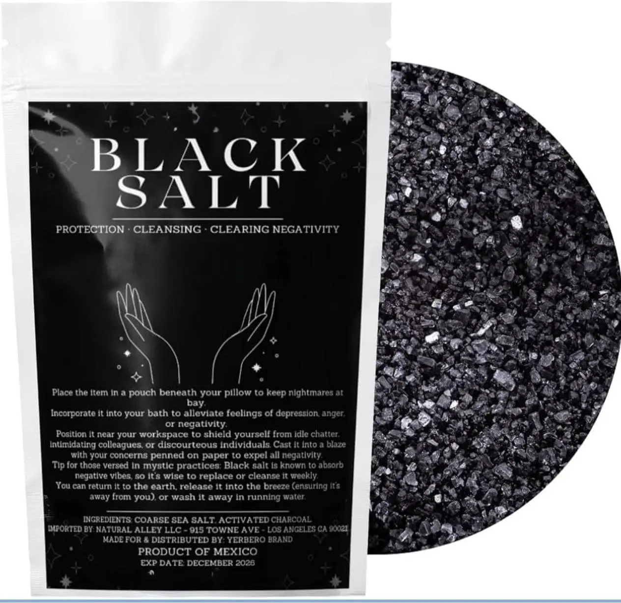 2oz Travel Size Premium Black Sea Salt Body Care for Wiccan Spiritual Cleansing, Protection, and Spell Rituals, Spells