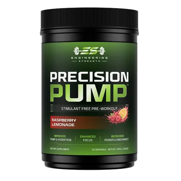 Engineering Strength Precision Pump Non-Stim Pre-Workout, Raspberry Lemonade, Stimulant-Free, No Caffeine, for Muscle Pumps, Focus, Power and Endurance
