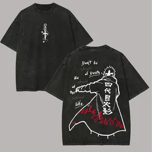 Anime Naruto Minato Graphic Tee Vintage Washed 100% Cotton Oversized T-Shirt Aesthetic Anime Streetwear