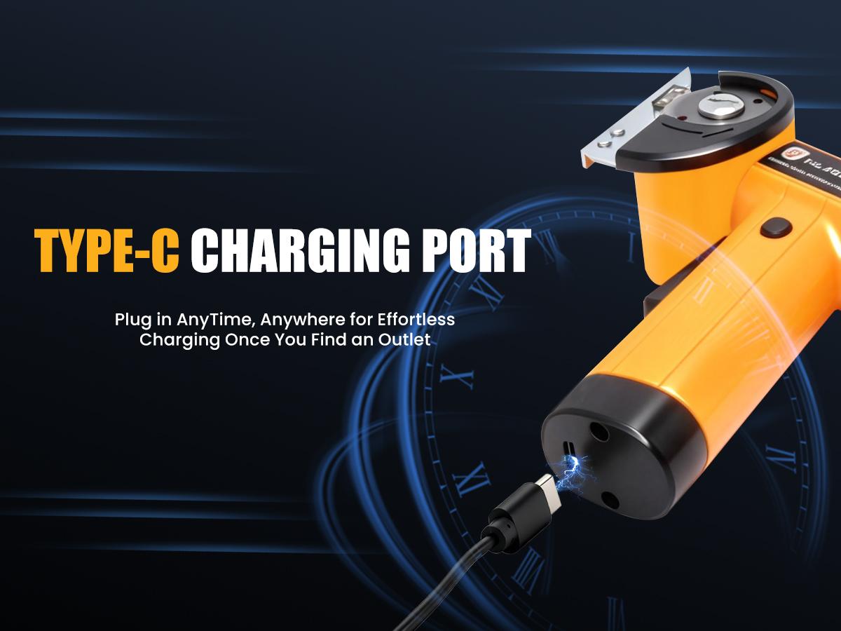 Mulwark Cardboard Cutter Electric, 4.2V Electric Scissors Cordless LED Display an LED Light, Includes 2 Spare Blades, Professional Electric Box Cutter for Cardboard, Carpet, Plastic, Leather, Packaging, Portable Cutting Tool, Yellow with Storage Bag