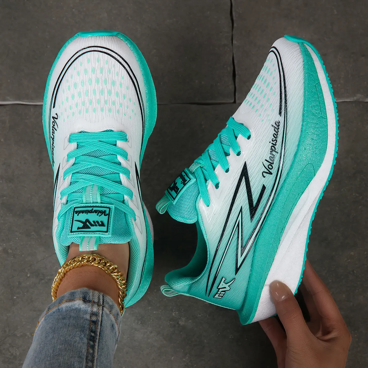 Women Gradient Color Thick Platform Athletic Sneakers Breathable Light Mesh Upper Shock Absorb Cushion Sole Lace Up Anti Slip Wear Resistant Casual Running Shoes For Daily Street Walking Gym Jogging Outdoor Workout Travel Sports Training Footwear