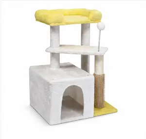 27.5” Multi-Level Cat Tree & Condo with Scratching Posts, Plush Top Bed - for Kittens & Cats (Cream White)