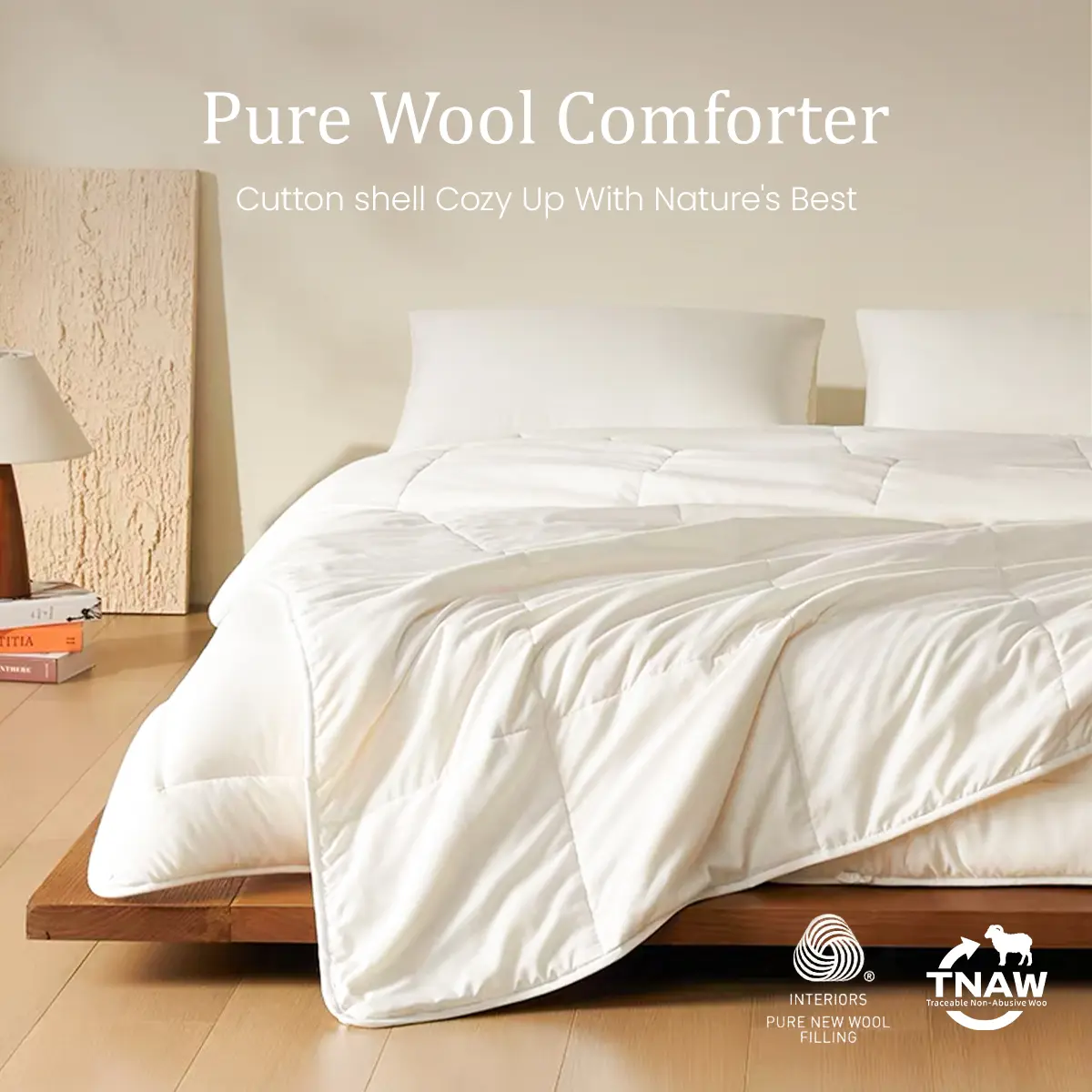 APSMILE Premium Pure Wool Comforter with Cotton Shell -Cozy Warmth, Won't Overheat You Ulitra Soft Natural Wool Filled Duvet Insert Australian Merino Wool