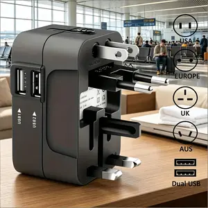 Universal Travel Plug Adapter, Multi-Function Converter, Global Wall Charger with 2 USB Ports, Ideal for Home, Office, and Travel, Power Plug Adapter