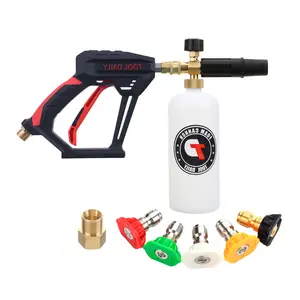 Tool Daily Short Pressure Washer Handheld Water Spray Tool with Foam Cannon 1/4 Inch Quick Connector 5 Nozzle Tips 1 Liter M22 Fittings 4000 PSI 8 GPM for Car Washing & Detailing