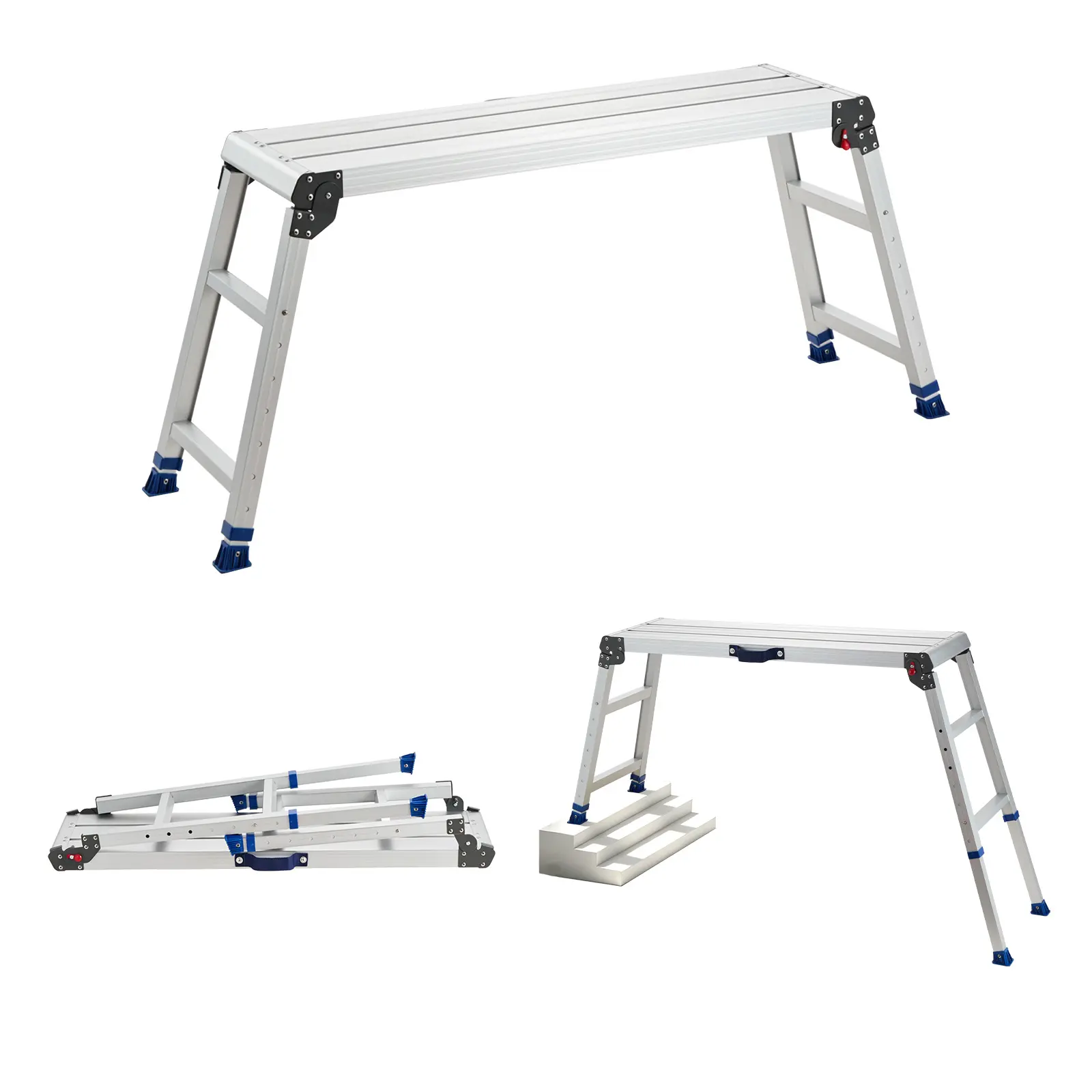 VEVOR Folding Work Platform, Adjustable Height 23-34.5 in, 40 x 12 in Aluminum Step Stool, 500 lbs Load Capacity, Heavy Duty Non-Slip Platform Ladder, Portable Work Bench for Painting, Maintenance