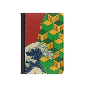 Demon Slayer Giyuu Inspired Passport Cover Anime Travel Wallet with Water Style Design and Wave Pattern Gift for Anime Fans