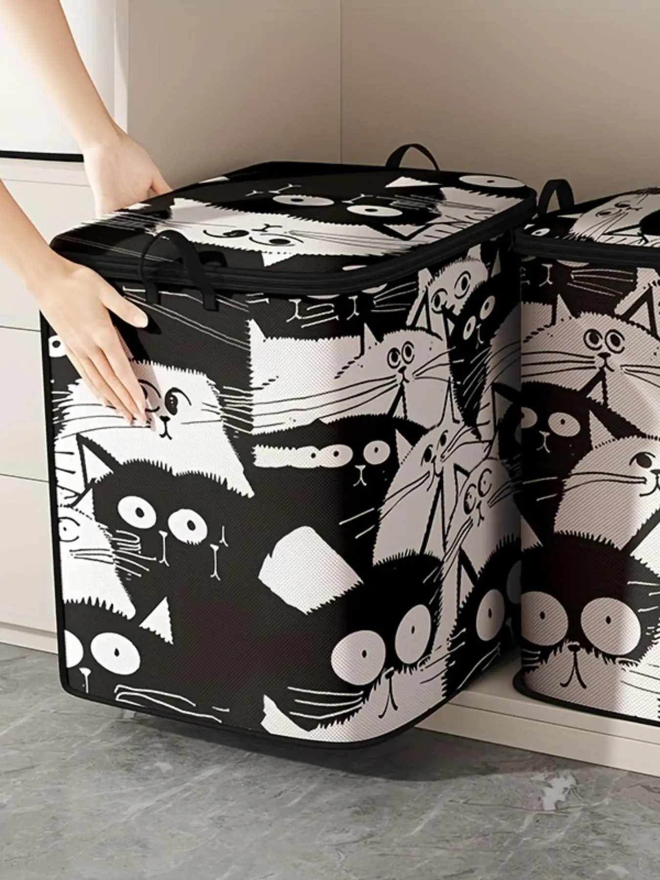 Cat Pattern Quilt Storage Bag, Cute and Practical Bedding Organizer, Durable Material Storage Bag with Handle for Home Use, Space Saver Bags