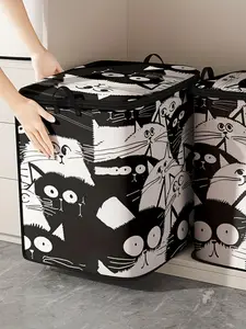 Cat Pattern Quilt Storage Bag, Cute and Practical Bedding Organizer, Durable Material Storage Bag with Handle for Home Use, Space Saver Bags