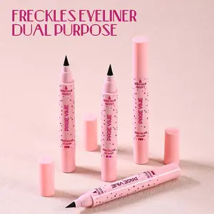 PAGE VINE 2-in-1 Freckle Stamp Pen with Eyeliner Realistic Sun-Kissed Fake Freckles Makeup Dual-Ended Design Waterproof Smudge-Proof 4 Shades Portable Travel-Friendly