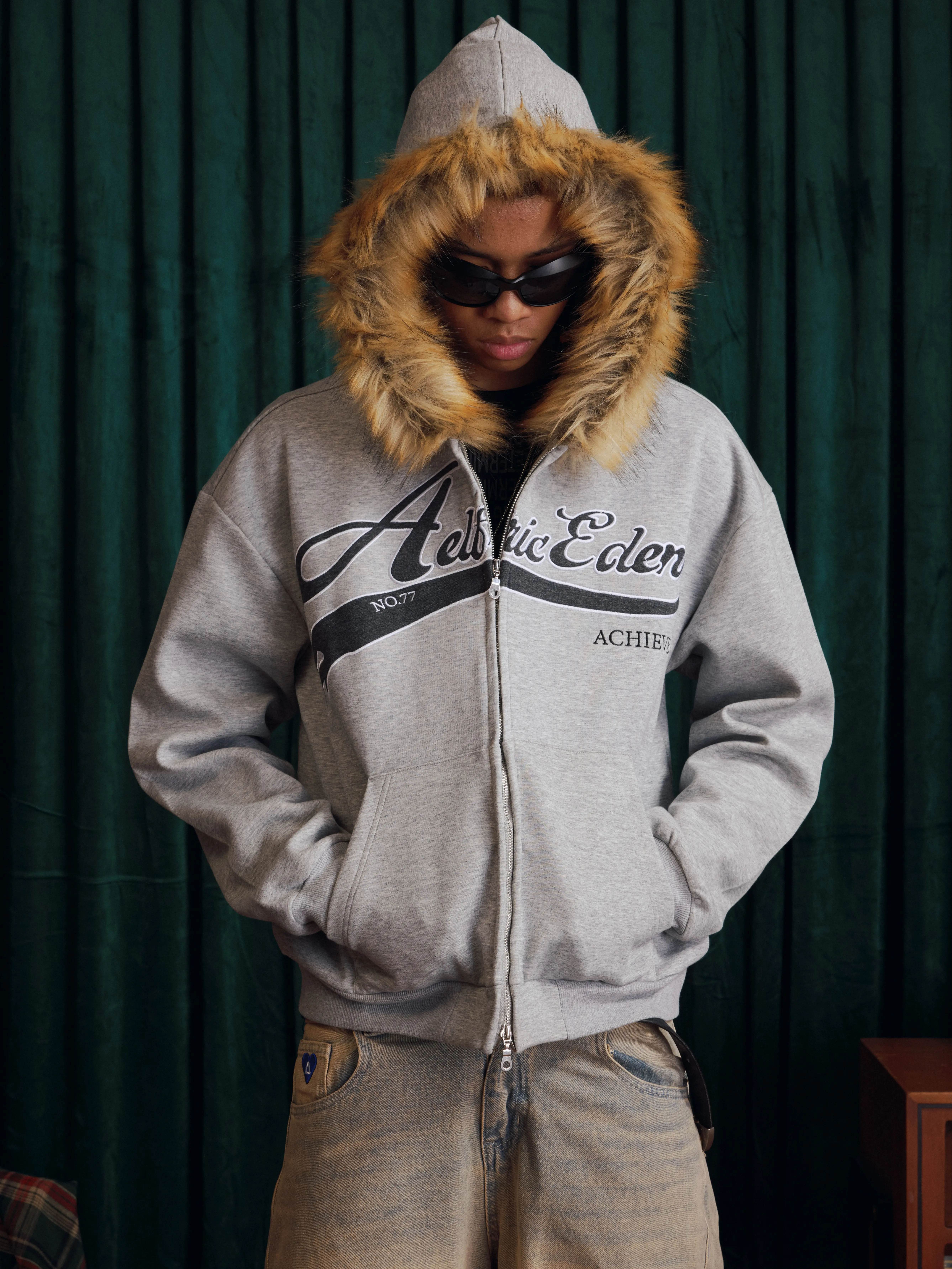 Aelfric Eden Unisex Boxy Zip Up Hoodie Faux Fur Collar Oversized