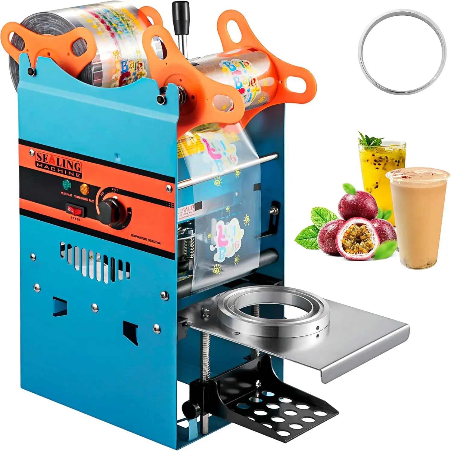 VEVOR Manual Tea Cup Sealer Machine, 300-500 Cup/h Manual Boba Tea Sealer Machine, Blue Boba Tea Sealing Machine, 90/95mm Cup Diameter Cup Sealing Mac