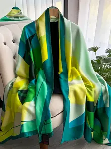 Women's Geometric Print Silk Scarf, Boho Style Scarf, Fashionable Soft Comfortable Shawl for Daily Wear, Casual Versatile Scarf for Women