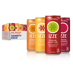 IZZE Sparkling Juice Beverage Blend, Sunset Variety Pack, Clementine, Peach, Cherry Lime, Pomegranate, No Sugar Added, 8.4 Fl Oz (Pack of 24)