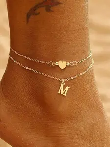 Letter Design Anklet, Stainless Steel Chain Anklet for Women & Girls, Fashion Jewelry for Party, Daily Clothing Decor, Trendy All-match & Exquisite Jewelry for Gift, Personalized Jewelry Gift, Adjustable Anklet