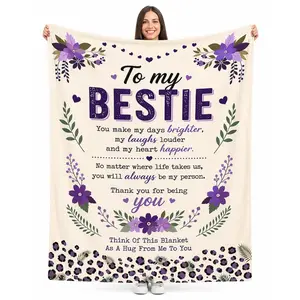 To My Bestie 'You Make My Days Brighter’ Floral Leopard Print Blanket,Best Friend Gift Cozy Fleece Blanket,Sister Gift,Emotional Blanket for Women,Mother's Day Friendship Gift,Gift for Her