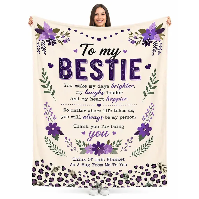To My Bestie 'You Make My Days Brighter’ Floral Leopard Print Blanket,Best Friend Gift Cozy Fleece Blanket,Sister Gift,Emotional Blanket for Women,Mother's Day Friendship Gift,Gift for Her