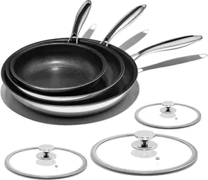 Nonstick Frying Pan Set  8" 10" 12" Titanium Ceramic Skillet with Lid, Stay-Cool Handle,, PTFE, PFOA-Free, , Dishwasher & Oven Safe, Compatible with  Cooktops