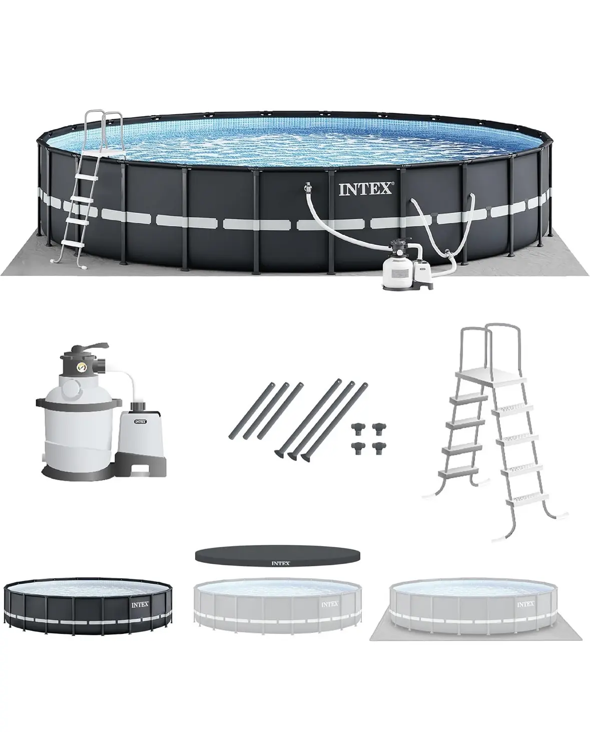 INTEX Ultra XTR 18 ft x 52 in Above Ground Pool Set, Round Swimming Pool with Steel Frame, 2100 GPH Sand Filter Pump, Ladder, Cover, & Ground Cloth 18' X 52 Ultra Xtr Pool, 6, 981 Gal, Krystal Clear 2, 100 Gph Sand Filter, Alloy Steel Frame, Ladder, Cover
