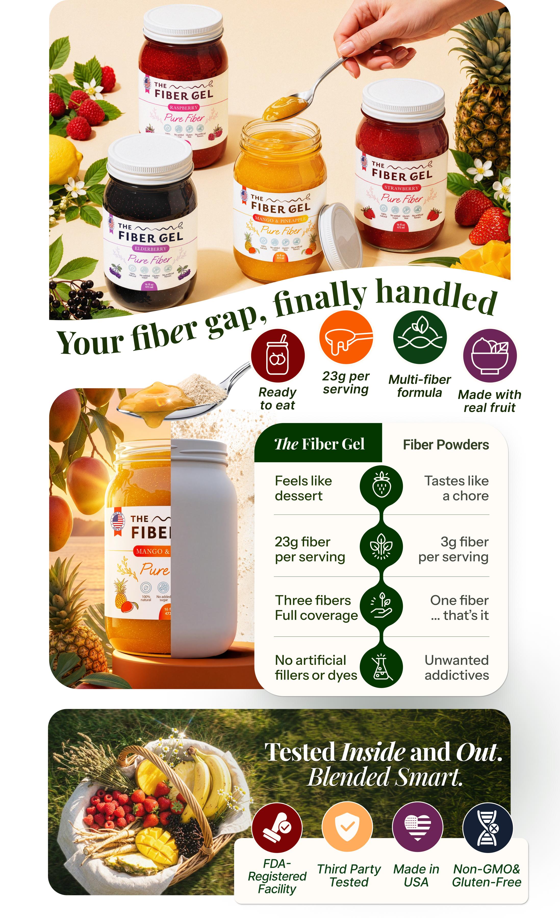 The Fiber Gel Mango&Pineapple: Smooth & Spoonable Plant-Based Prebiotic Fiber Gel (Psyllium Husk + Inulin), All Natural&No Sugar Added | Made in USA