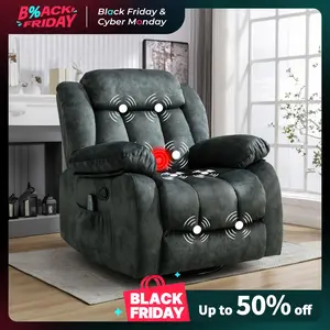 [TikTokShopBlackFriday] Ebello Swivel Massage Recliner Chair with Heat and Vibration, 360 Degree Rotating Manual Recliner Chair, Non-Slip Fabric, Single Sofa, Heavy Duty Recliner Chair for Living Room