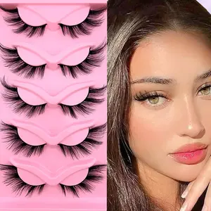 Fox Eye Lashes Wispy Eyelashes 21mm Long Cat- Angel Wing Lashes Faux Mink False Natural Look 5 Pairs Pack (XF03) - Makeup Cosmetic Lash Extensions.