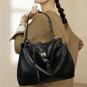 L Premium Cowhide Leather Hobo Bag for Women Slouchy Shoulder Purse Elegant Work Handbag