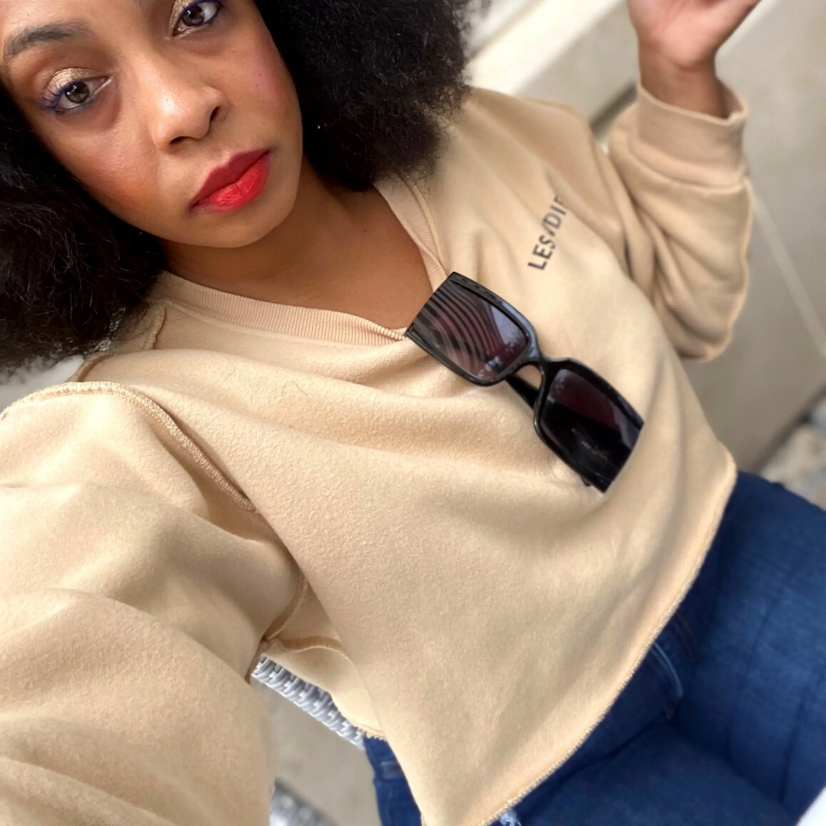 Long Sleeve Cropped Cotton Sweater - Tan