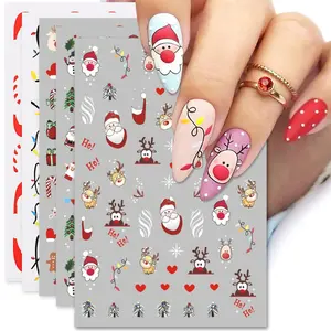 Christmas Nail Art Stickers, Self-Adhesive Colorful Light String, Santa, Elk, Snowflake Design for Holiday Nail Decals, Pegatinas Uñas Navidad DIY Decorations (6 Sheets) IDDFEVE