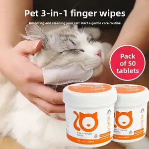 50Pcs 3-in-1 Pet Finger Wipes, Multi-Purpose Cleaning Pads for Teeth, Eyes & Ears, Gentle Grooming Tool