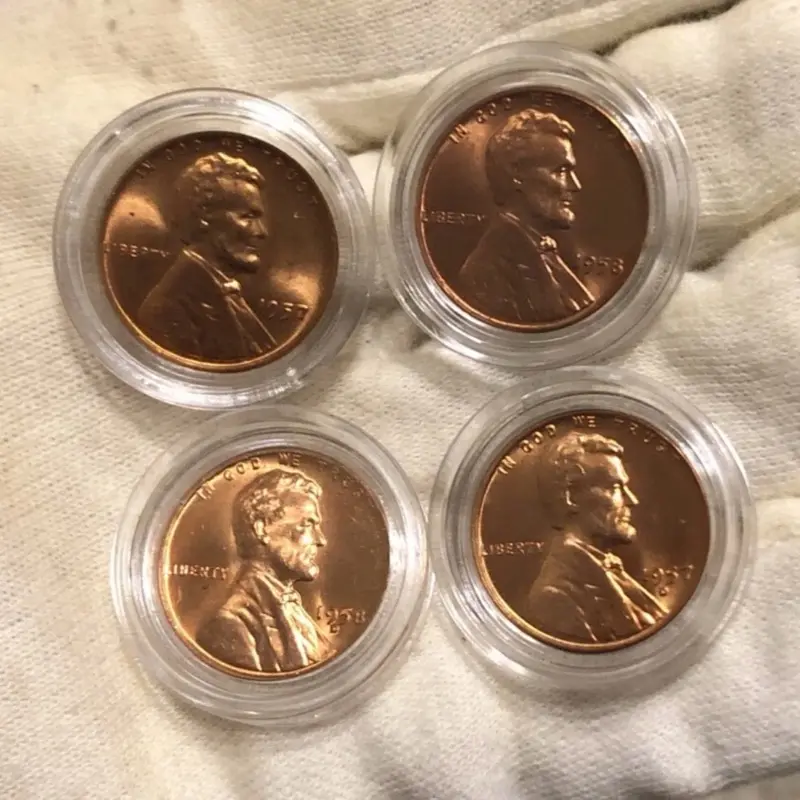 1957, 1957-D And 1958, 1958-D Lincoln Wheat Penny 4 COIN LOT.  BU Cents