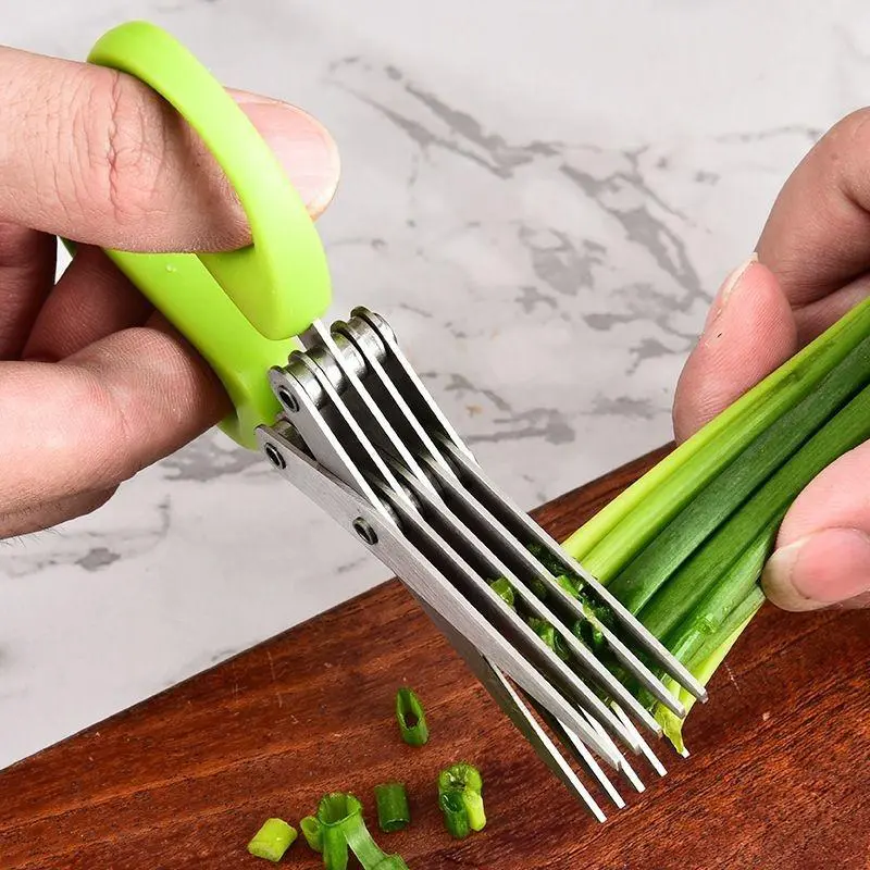 5-Layer Stainless Steel Scallion Cutter with Layered Blades, All Seasons Daily Use Multi-Functional Kitchen Tool for Scallion Cutting, Seaweed & Kitchen Paper Shredding