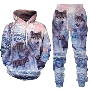 Men's Hoodie Set Lion Wolf Sportswear/Pants Street Wear Autumn/Winter Hoodie Men's Casual Oversized