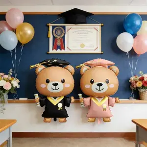 2/4pcs 38 Inch Graduation Bear Aluminum Foil Balloons, Party Atmosphere Decorations, Indoor Outdoor Placement, Graduation Season Theme