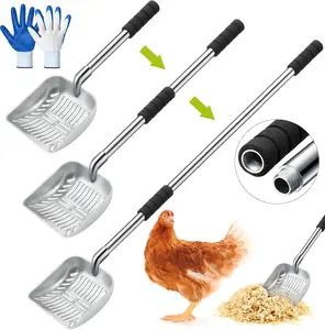 48 Inch Metal Chicken Coop Pooper Scooper (16 to 48 Inch) Long Handle Scooper with Detachable Stainless Steel Long Handle Gloves Accessory for Cleaning Chicken Coop()