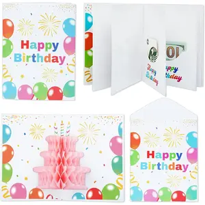 6 Slots 3D Happy Birthday Gift Card Booklet with Envelopes 3D Honeycomb Birthday Money Holder for Cash Gifts Surprise Money Card Sleeves Book Money Gift Ideas for Teacher Employee Friends (Colorful)