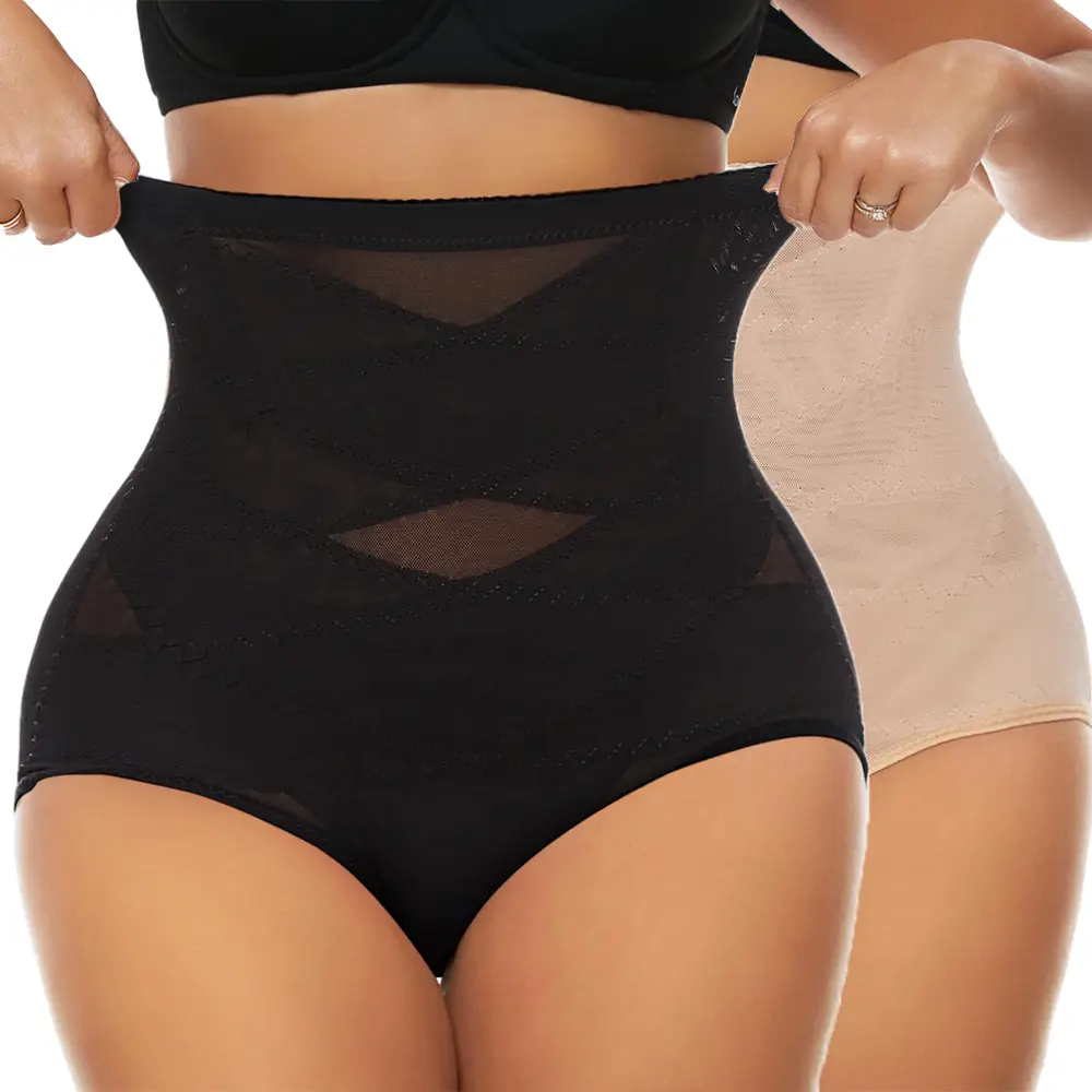 Women's High Waisted Shapewear Lady Solid Panty - Spandex-Nylon Knit Compression Fabric, Mesh Breathable, Tummy Control Girdle Trainer Underwear for Tummy Tuck Clothes