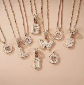CELIKY US 2 Count initial Letter Necklace Set with Zirconia Stones Golden/Silver Plated Bubble Necklaces for Women Iced Out Necklace For Men Anniversary Gift Letter Alphabet Necklace Zircon Stone pendant necklace initial zirconia stone#A-Z