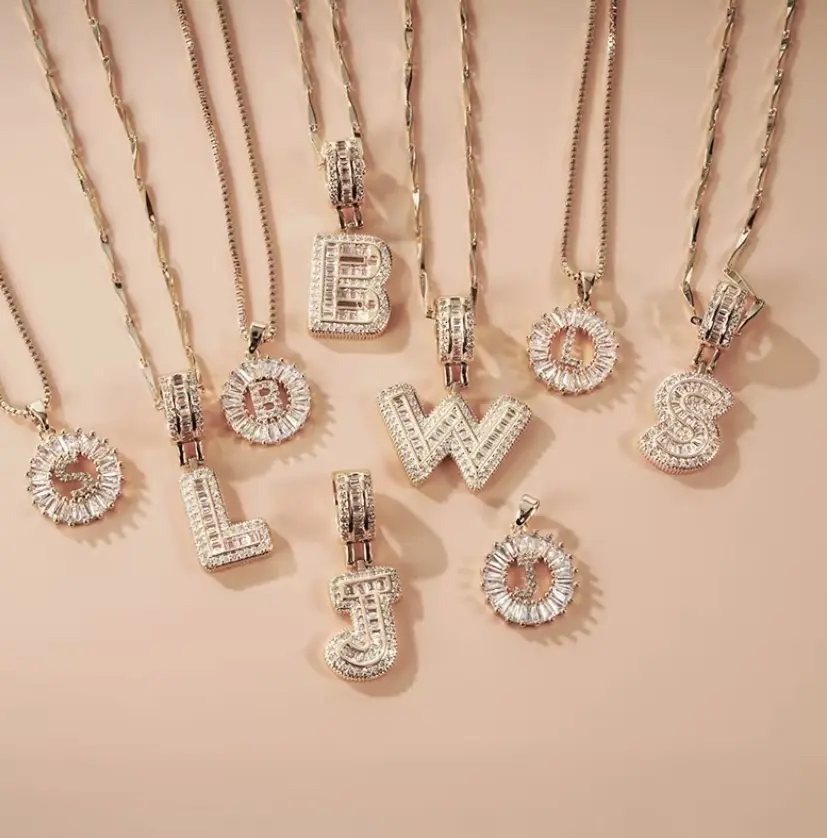 CELIKY US 2 Count initial Letter Necklace Set with Zirconia Stones Golden/Silver Plated Bubble Necklaces for Women Iced Out Necklace For Men Anniversary Gift Letter Alphabet Necklace Zircon Stone pendant necklace initial zirconia stone#A-Z