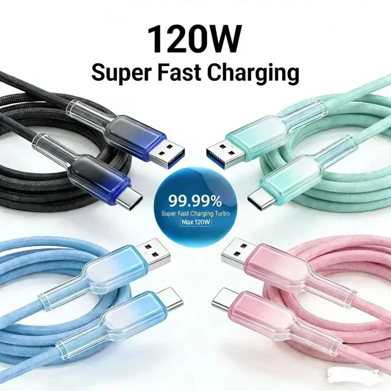 120W Quick Charge USB-C to Lightning Cable for Smartphone - Universal C-Type Cable, Colorful Mobile Charger Cord Compatible with iPhone 17/16/15 Pro Max Blue