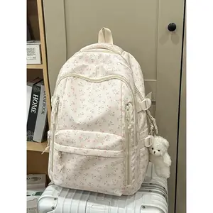 1pc  Women's casual printed backpack with large capacity, zipper closure, and free pendant. Fashionable, versatile, cute, and trendy. Suitable for students going to school, campus, commuting, and traveling. Women's backpackGift