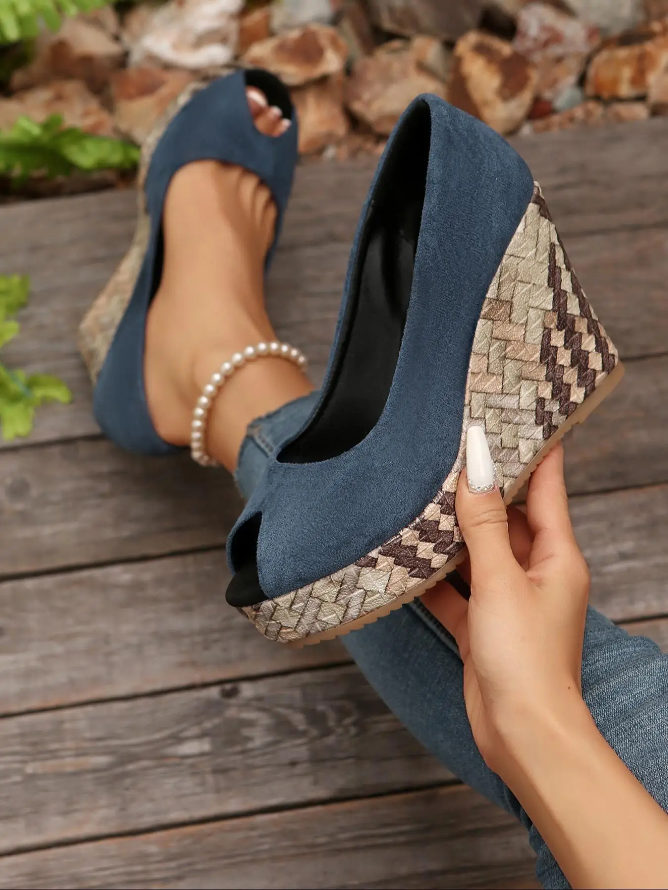 Women's Fashionable Plain Color Wedge Sandals, Casual Comfortable Platform Sandals for Beach Vacation, Female All-match Round Toe Sandals for Daily We