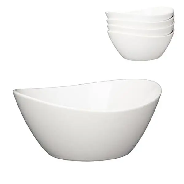 GARVEE 4-Pack 8-in 42oz Sturdy Stylish Porcelain Oval Boat Bowls - Large Dinnerware Tableware for Salad, Soup, Dishwasher/Microwave/Oven Safe
