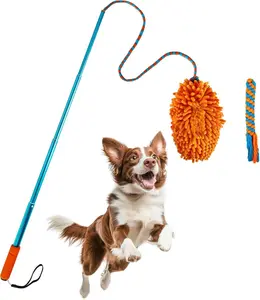 ALL FOR PAWS Dog Flirt Pole Interactive Aluminum Alloy Telescopic Play Toy with 2 Chew Chase Lures for Small Medium Large Breeds Tug of War Exercise Training Tools