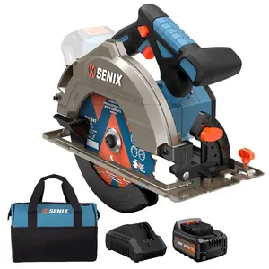SENIX 20V Max 7-1/4" Circular Saw for Wood Cutting | Cordless Circular Saw with 4.0Ah Battery & Charger | 4200RPM Brushless Motor, LED Light, 55° Bevel | Storage Bag Included (PSCX2-M3)