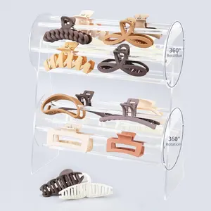 Acrylic Claw Clip Organizer Holder,360-Degree Rotating Claw Clip Holder and Storage,Hair Clip Organizer Display Clear Stand for Women and Girls
