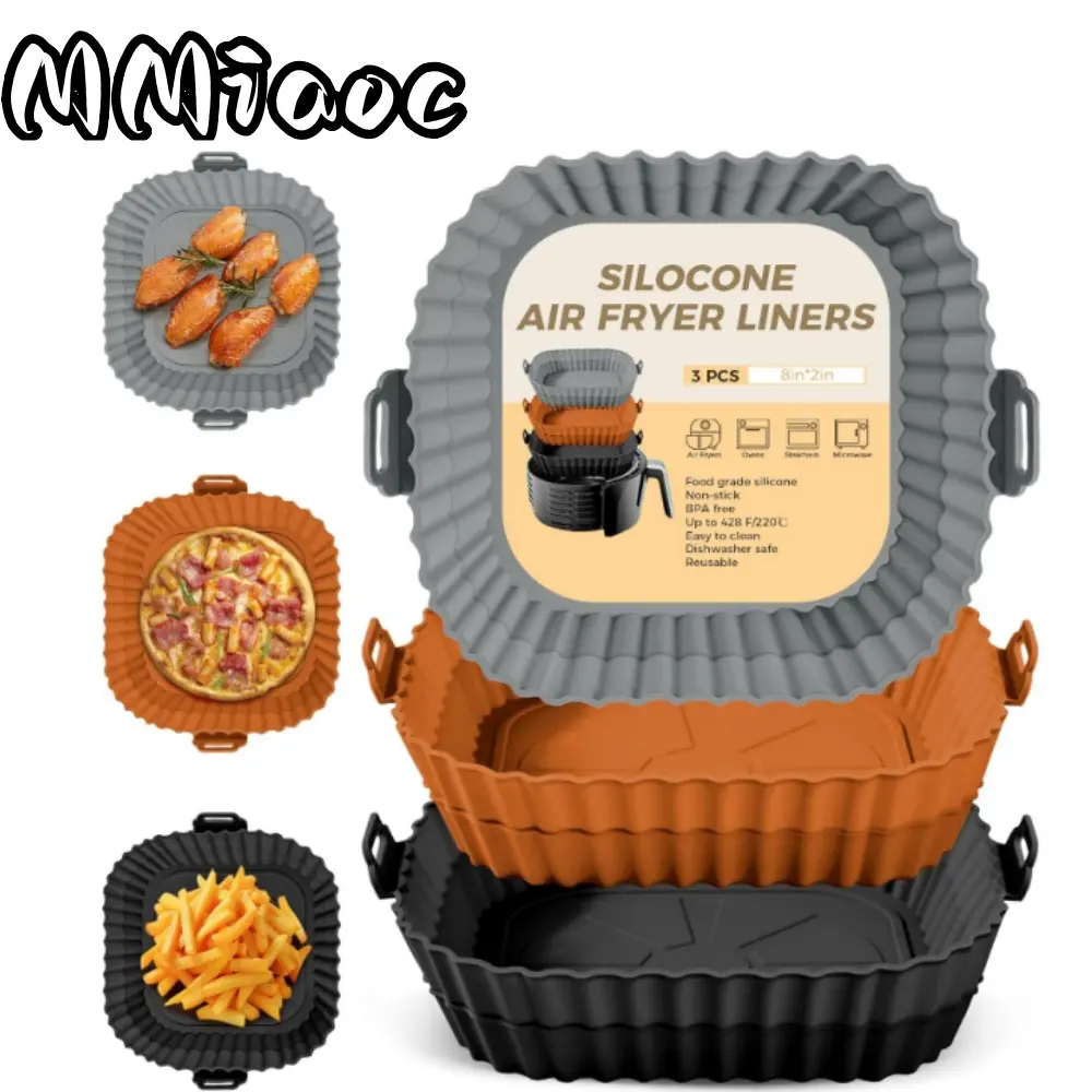 3PCS Thickened Fryer Mats, Reusable Silicone Air Fryer Liners - 7 Inches, Suitable for 4-7 Qt Air Fryers - Oven And Microwave Safe - Easy to Clean And Non-Stick - Perfect for Healthy Cooking, Square Air Fryer Trays paper pans kitchen sheet dryer Summervib