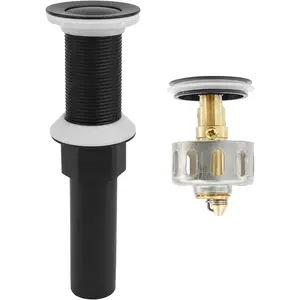 Bathroom Sink Drain, Pop Up Drain Stopper for Bathroom Sink Without Overflow, Small Cap Drain Assembly with Detachable Anti-Clogging Strainer Basket, Stainless Steel Nut Matte Black